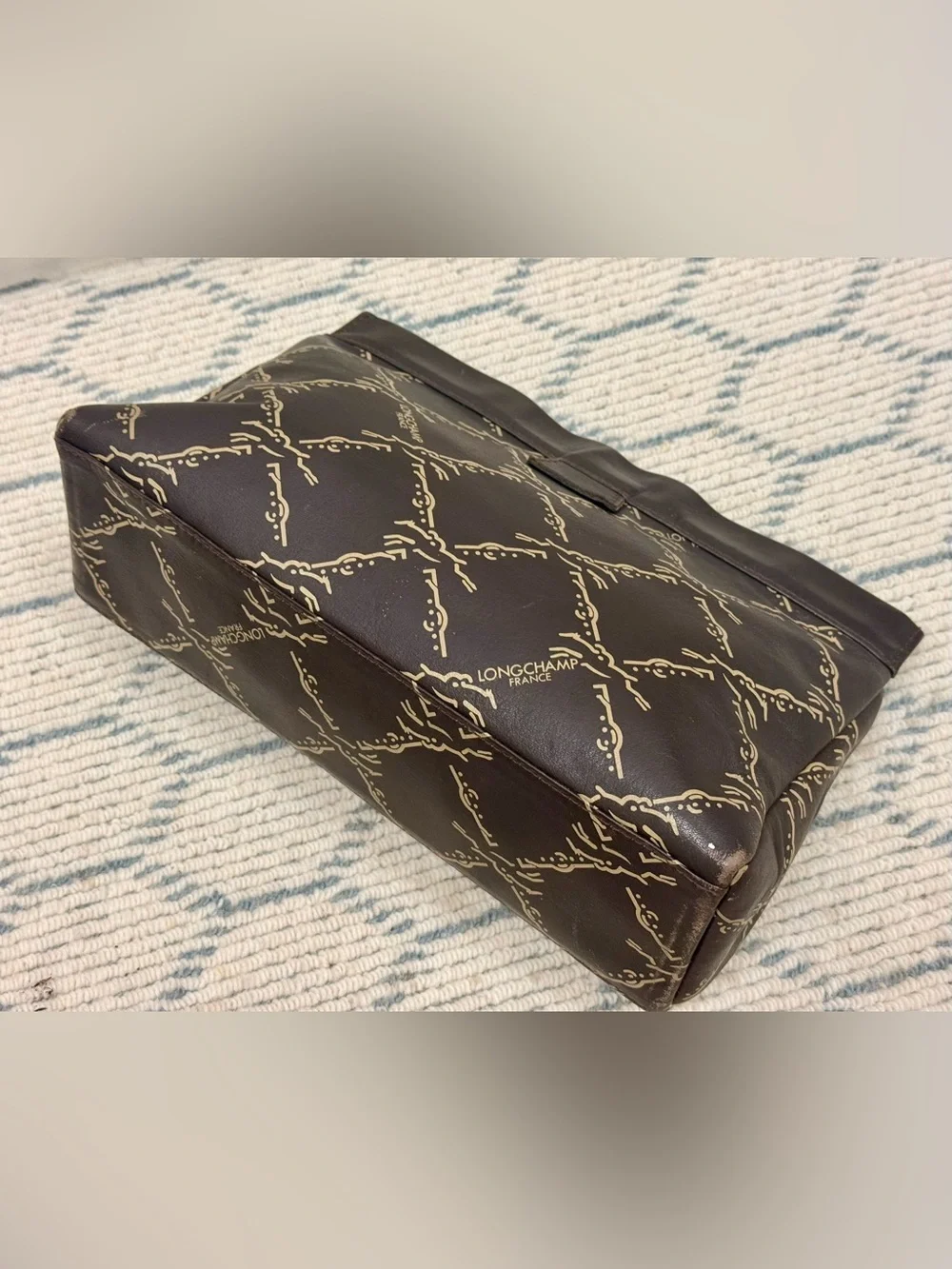 LONGCHAMP Vintage 80’s Unisex Brown Leather Monogram Pouch Clutch Made N France